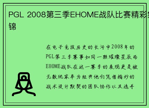 PGL 2008第三季EHOME战队比赛精彩集锦