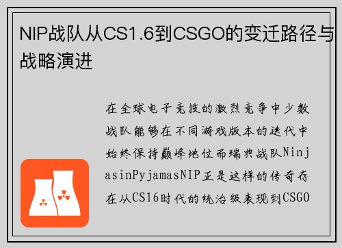 NIP战队从CS1.6到CSGO的变迁路径与战略演进